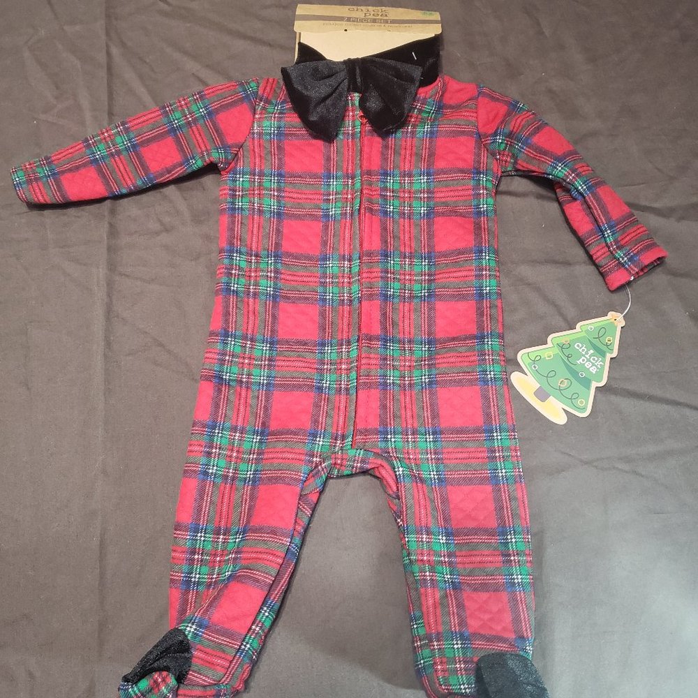 Footed Sleeper Plaid Design With Headband Diamond Stitch Chickpea 0-3 Month NWT